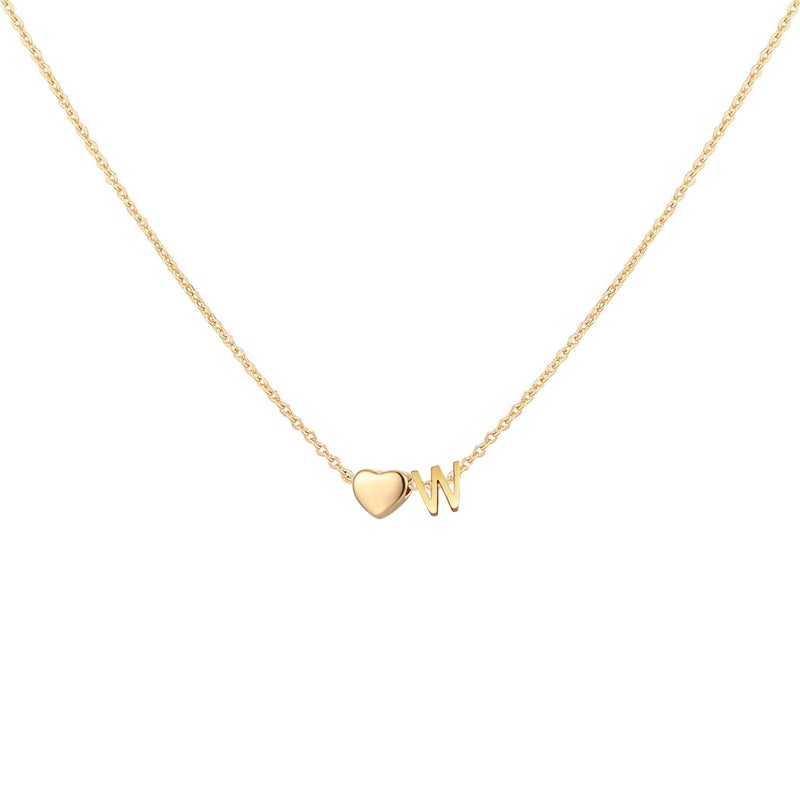 Glimmerst Initial Heart Necklace 18K Gold Plated Stainless Steel Tiny Heart Letter W Necklace Personalized Monogram Name Necklace for Women Girls - Image 1